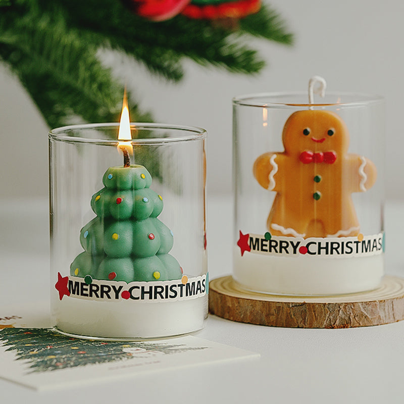 Winter-Weihnachtsmann-Apfel-Sojawachskerze im Glasbecher, kreatives, festliches Heimaroma