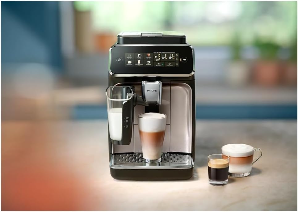 Philips Series 3300 Fully Automatic Espresso Coffee Machine - 6 Hot & Iced Drinks, LatteGo Milk System, 40% Quieter SilentBrew, Ceramic Grinder, Aquaclean Filter, Glossy Black (EP3341/50)
