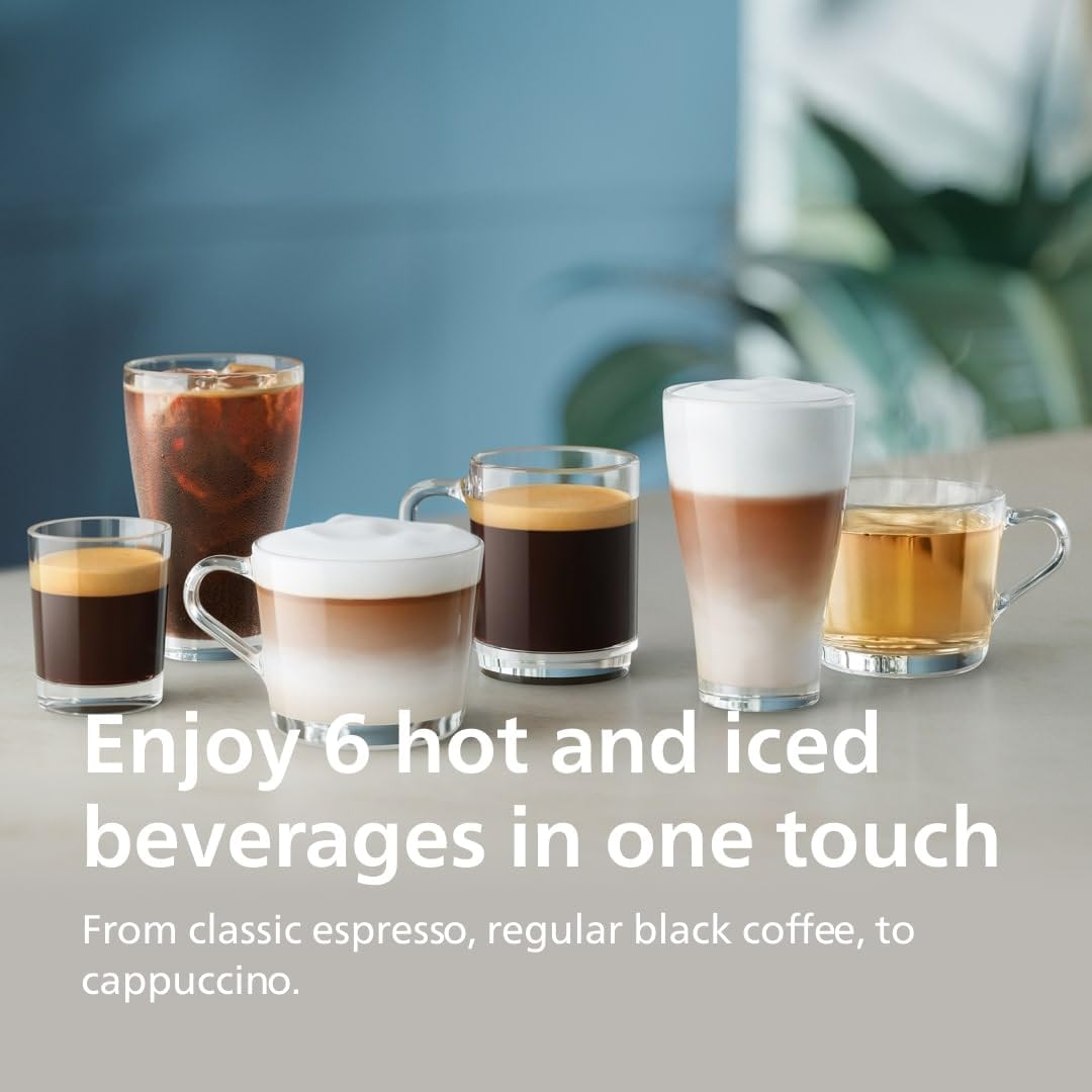 Philips Series 3300 Fully Automatic Espresso Coffee Machine - 6 Hot & Iced Drinks, LatteGo Milk System, 40% Quieter SilentBrew, Ceramic Grinder, Aquaclean Filter, Glossy Black (EP3341/50)