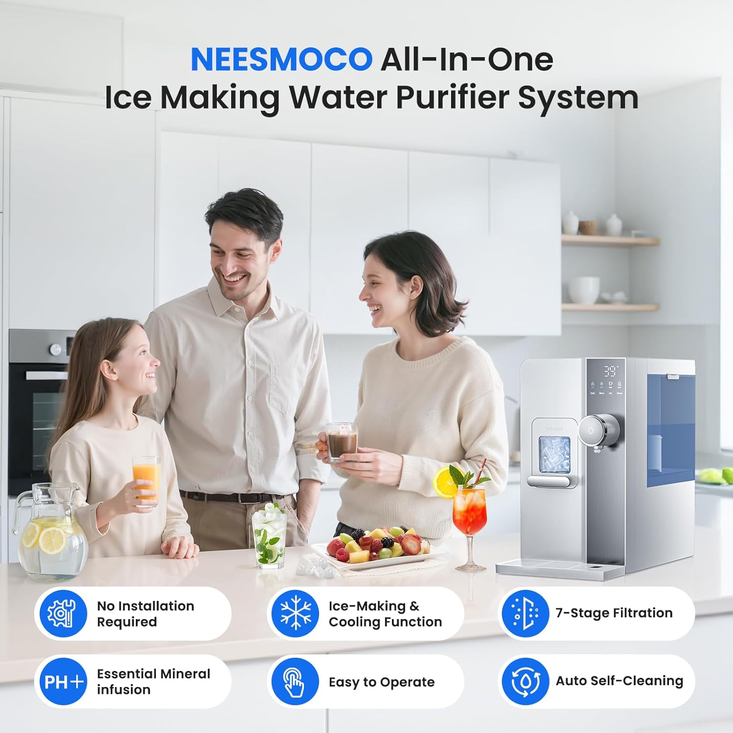 Ice Maker Water Filter Dispenser, 3 in1 Countertop Instant Hot & Cold Water -7 Stage Purification with Remineralization 7 Temperature & 5 Dispensing Volume Options Portable No Installation.